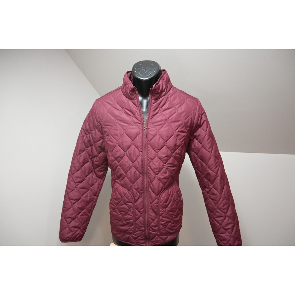 Eddie Bauer Quilted Jacket Women Large Maroon Full‎ Zip Mock Neck Excellent
